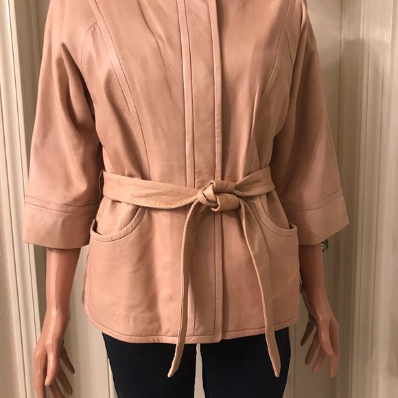 Nordstrom Leather Jacket with belt and closure with 5 hidden buttons. - Picture 2 of 12